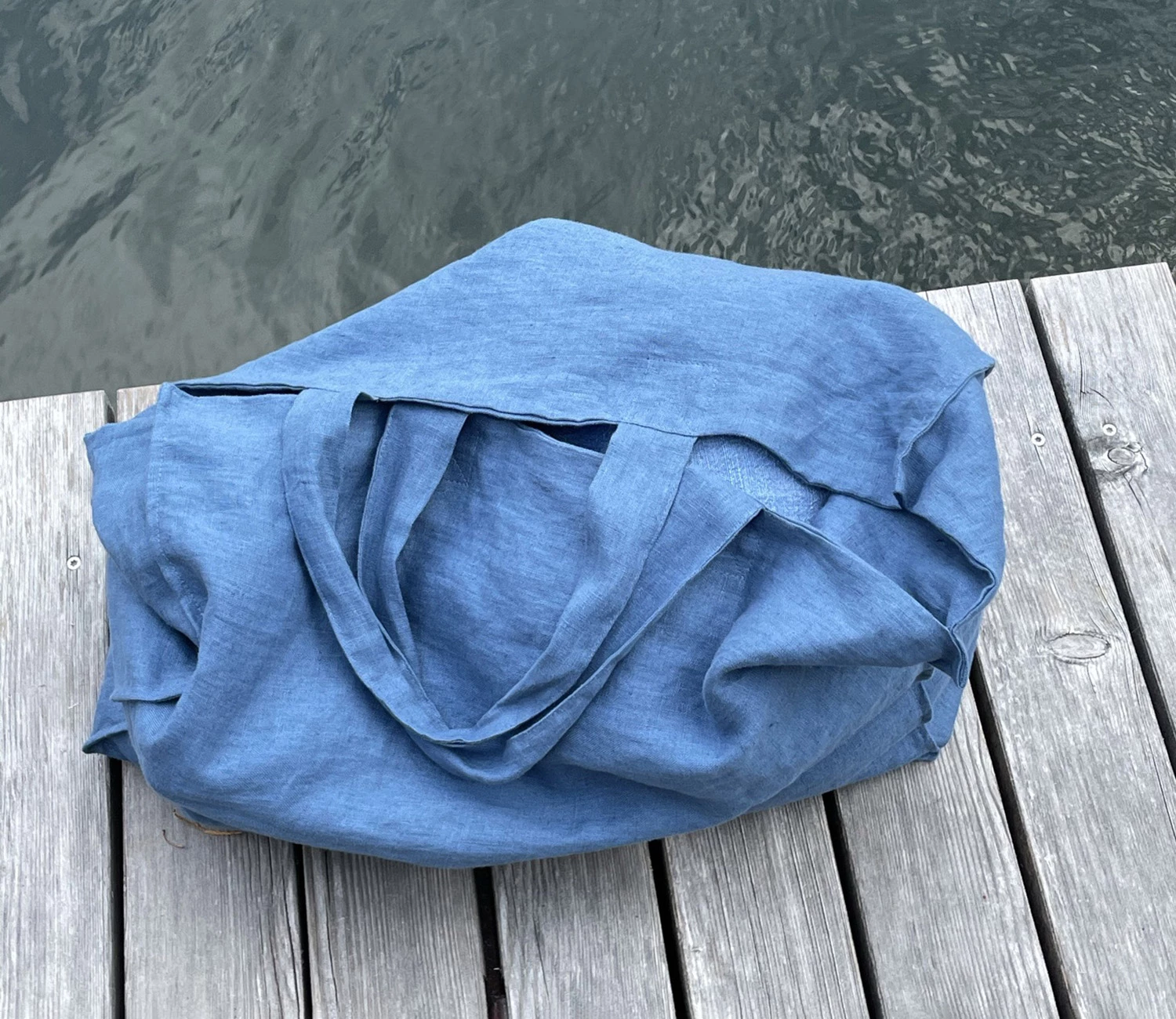 Linen tote bag - topaz blue TEAM DR JOSEPH