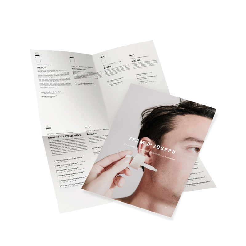 Empfehlungskarte für den Mann + Skin Care Routine + Preisliste Sprache DE - Format A5 (A3 gefaltet)
