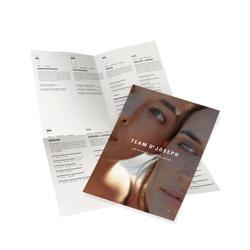 Empfehlungskarte + Skin Care Routine + Preisliste Sprache DE - Format A5 (A3 gefaltet)